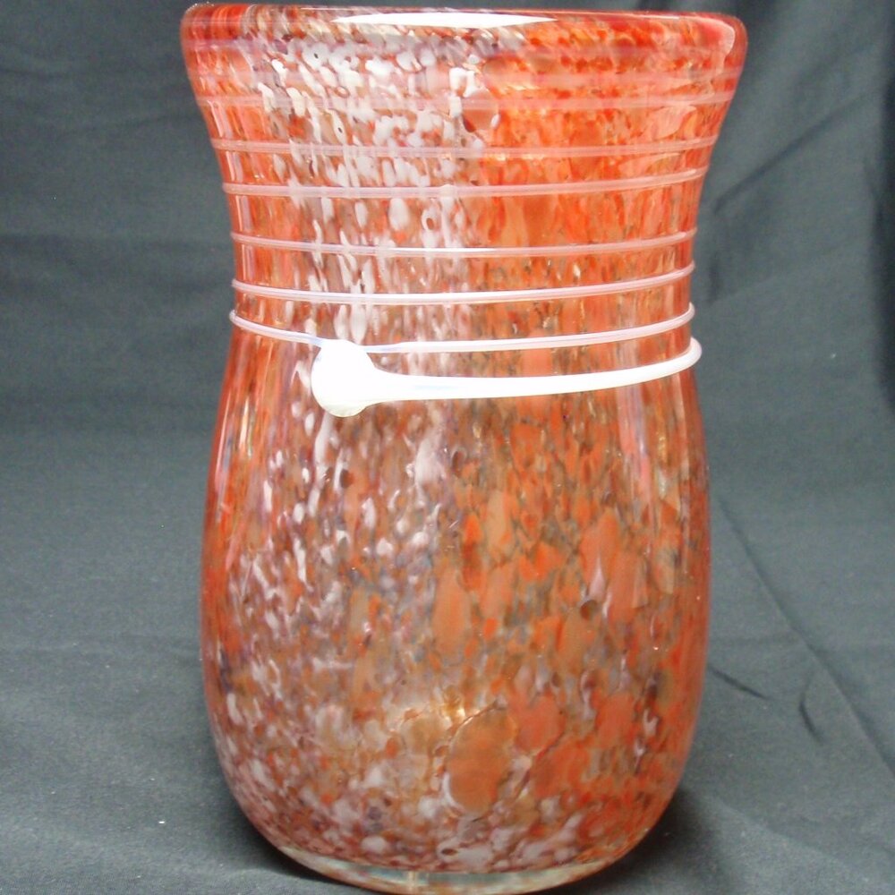 Handblown Art Glass Vase Six and a Half Inches Tall Red and White Spatter